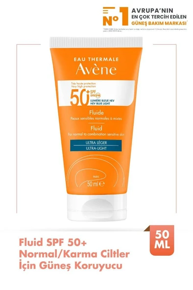 AVENE Fluid SPF 50+ Normal ve Karma Ciltler için Yüksek Korumalı Yüz Güneş Kremi 50 ml