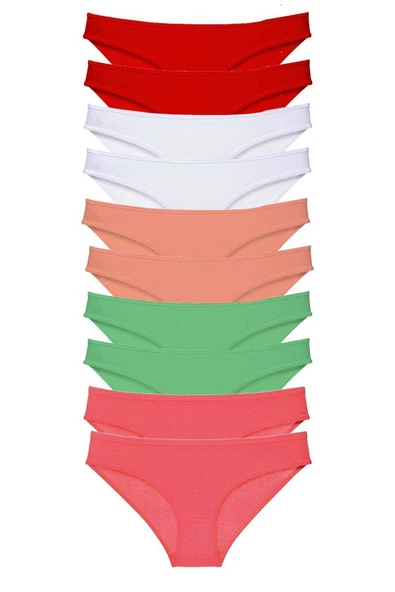 10 adet Süper Eko Set Likralı Kadın Slip Külot Kırmızı Beyaz Pudra Yeşil Fuşya ürün görseli