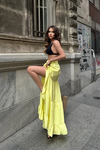 Audrey Fıfrlı Yırtmaç Detay Etek 4037 - Resim 7