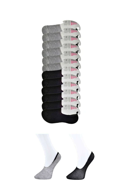 Siyah ve Gri Kadın Babet Çorap 12 çift ürün görseli