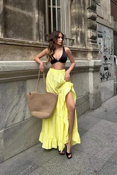 Audrey Fıfrlı Yırtmaç Detay Etek 4037 - Resim 2