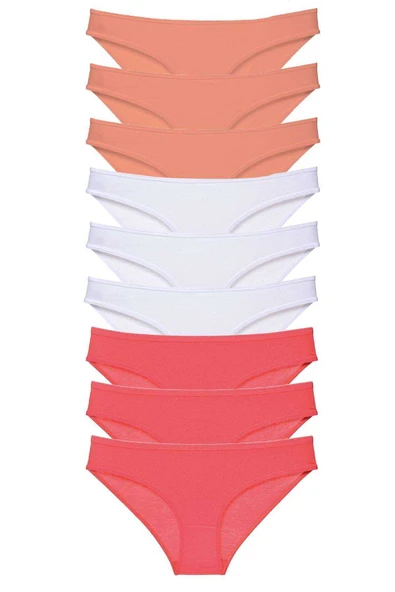 9 adet Süper Eko Set Likralı Kadın Slip Külot Pudra Beyaz Fuşya ürün görseli