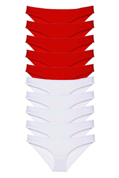 10 adet Süper Eko Set Likralı Kadın Slip Külot Kırmızı Beyaz ürün görseli