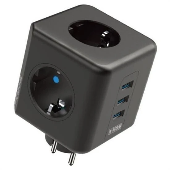 BUFFER® Isıya Dayanıklı Termal Akım Korumalı ve Çocuk Korumalı 3 Priz Girişli 3 USB Girişli Küp Priz - Resim 2
