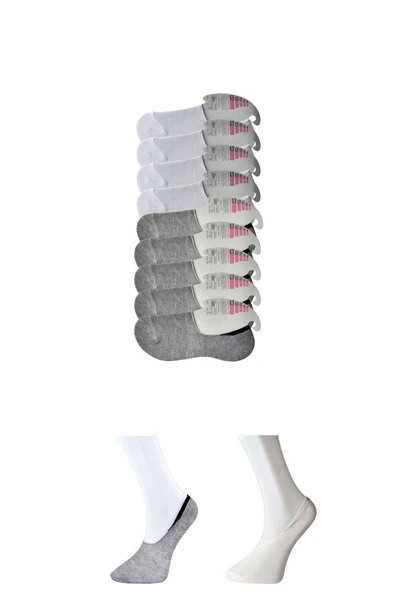 Gri ve Beyaz Kadın Babet Çorap 9 çift ürün görseli