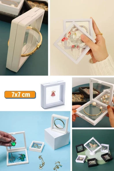 BUFFER® 7x7 cm Standlı 3D Takı Ziynet Hatıra Koleksiyon Saklama Kutusu Şeffaf Film Çerçevesi - Resim 6