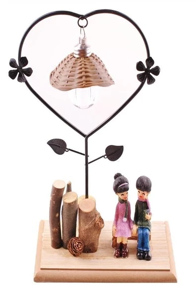 BUFFER® Bankta Oturan Romantik Çift Temalı Büyük Boy Masa Lambası Biblo ürün görseli