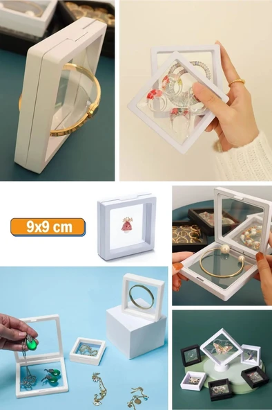 BUFFER® 9x9 cm Standlı 3D Takı Ziynet Hatıra Koleksiyon Saklama Kutusu Şeffaf Film Çerçevesi - Resim 6