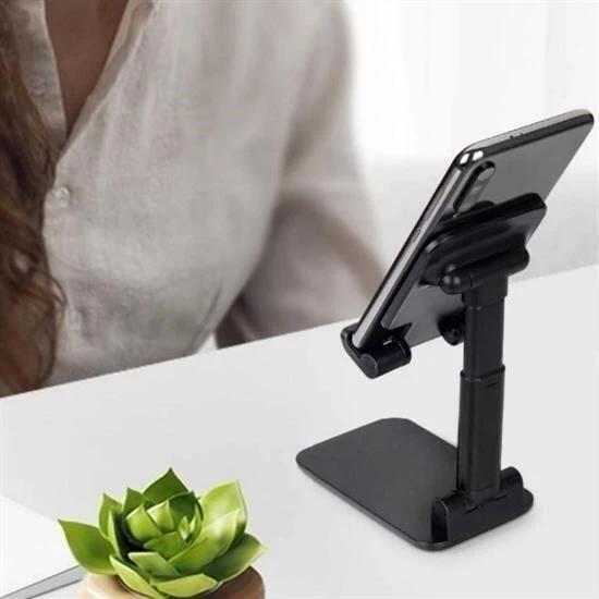 BUFFER® Siyah Aynalı Cep Telefonu Sabitleyici Stand Katlanabilir Ayarlanabilir Telefon Standı - 5