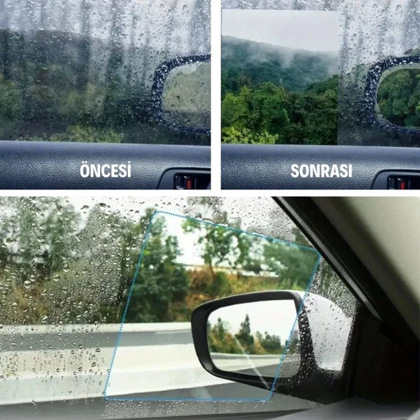 BUFFER® 4 Parça Yan Aynalar ve Yan Camlar İçin Araç Ayna Yağmur Kaydırıcı ve Cam Buğu Önleyici Film Seti - Resim 6
