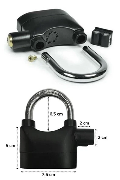 BUFFER® Desibel Siyah Alarmlı Çok Fonksiyonlu Ekstra Güvenlikli Kare Asma Dolap Kilidi - 7