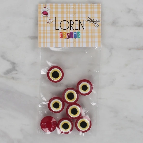 Loren Crafts kırmızı 8 li nazar boncuğu düğme - 16 ürün görseli