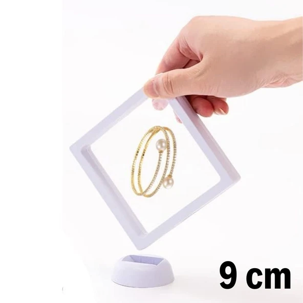 BUFFER® 9x9 cm Standlı 3D Takı Ziynet Hatıra Koleksiyon Saklama Kutusu Şeffaf Film Çerçevesi - Resim 5