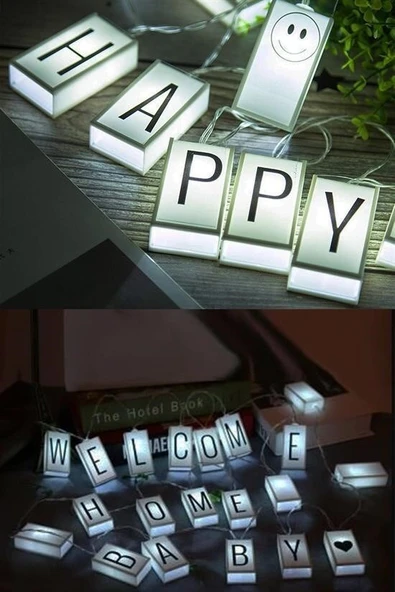 BUFFER® 10lu Lightbox Işıklı Harf Mesaj Panosu Dekoratif  Harf Işık Zinciri - 7