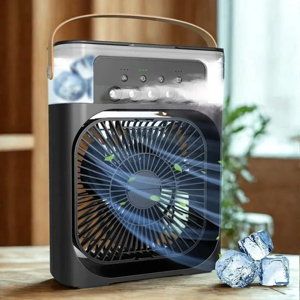 BUFFER® Taşınabilir 3 Farklı Mod Ayarlı 7 Farklı Led Işıklı Sulu Soğutmalı Taşınabilir Masaüstü USB Fan Vantilatör - 3