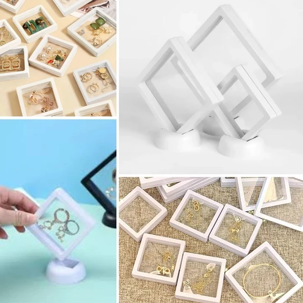 BUFFER® 7x7 cm Standlı 3D Takı Ziynet Hatıra Koleksiyon Saklama Kutusu Şeffaf Film Çerçevesi - Resim 3
