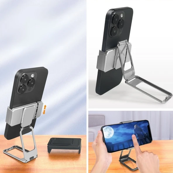 BUFFER®  360 derece Dönen Tüm Telefon Tipleri İle Uyumlu Metal Telefon Standı Braket - Resim 4