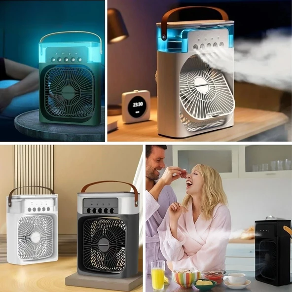 BUFFER® Taşınabilir 3 Farklı Mod Ayarlı 7 Farklı Led Işıklı Sulu Soğutmalı Taşınabilir Masaüstü USB Fan Vantilatör - 5