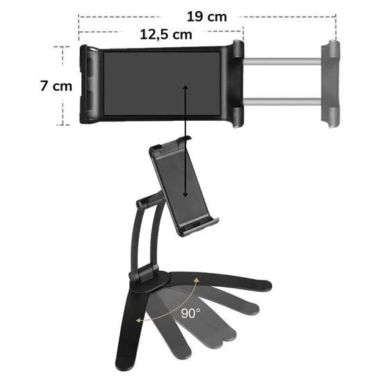 BUFFER® 360 Derece Dönebilen Mutfak Masaüstü Telefon Tablet Tutucu Ayarlanabilir Esnek Ayaklı Metal - Resim 7