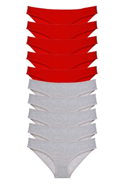 10 adet Süper Eko Set Likralı Kadın Slip Külot Kırmızı Gri ürün görseli