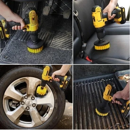 BUFFER® 3lü Matkap Ucu Banyo Küvet Duşakabin Araba Tekerliği Koltuk Yıkama Temizleme Fırçası Seti - 5