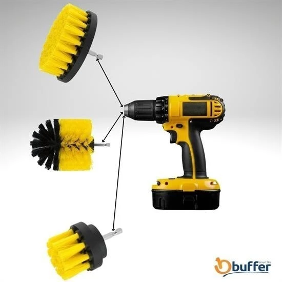 BUFFER® 3lü Matkap Ucu Banyo Küvet Duşakabin Araba Tekerliği Koltuk Yıkama Temizleme Fırçası Seti - Resim 2