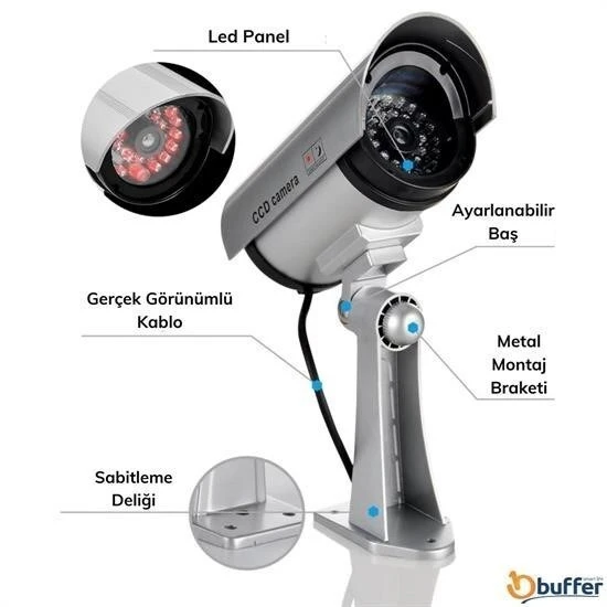 BUFFER® %100 Gerçekçi İç ve Dış Mekan İçin Sahte Güvenlik Kamerası - 6