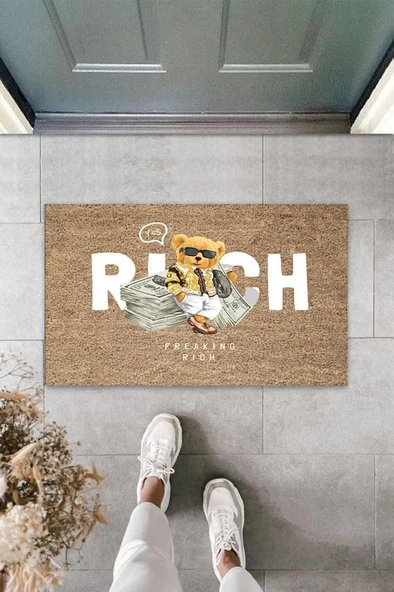 Bej Kapı Önü Paspası Rich Ayıcık Desen  K-3348 - 1
