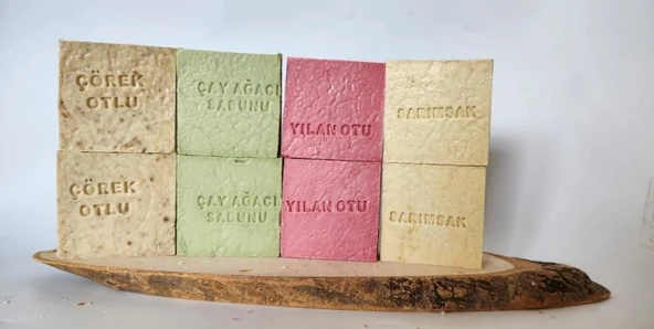 Doğal Üretim Sabunu Karışık (Çörekotu-Çay Ağacı-Yılan Otu-Sarımsak) 8'li Set ürün görseli