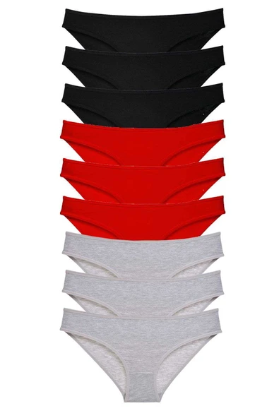 9 adet Süper Eko Set Likralı Kadın Slip Külot Siyah Kırmızı Gri ürün görseli