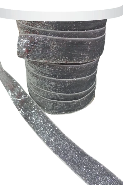 Kadife Kurdele Simli 2 cm Gümüş 1 Metre ürün görseli
