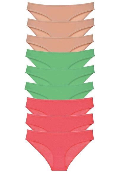 9 adet Süper Eko Set Likralı Kadın Slip Külot Ten Yeşil Fuşya ürün görseli