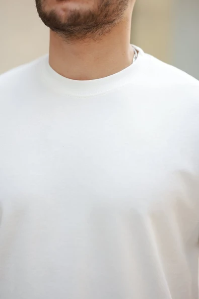 Erkek Basic Oversize Double Face Kumaş Kısa Kollu Tshirt - 4