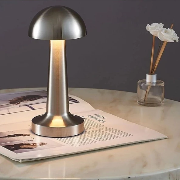 BUFFER® Mantar Model Silver Renk Şarjlı Dokunmatik 3 Renkli LED Masa Lambası - 5