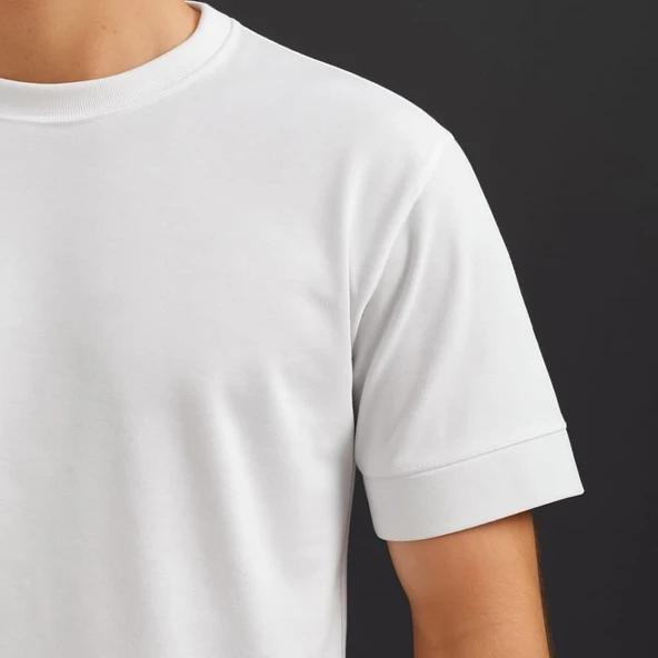 Erkek Basic Oversize Double Face Kumaş Kısa Kollu Tshirt - 3