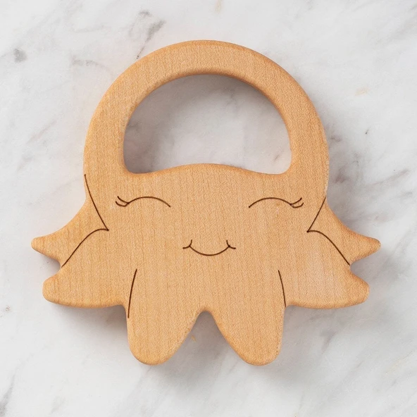 Hobi Baby Ahtapot Figürlü Organik Ahşap Diş Kaşıyı - Resim 5