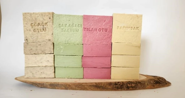 Doğal Üretim Sabunu Karışık (Çörekotu-Çay Ağacı-Yılan Otu-Sarımsak)16'lı Set ürün görseli