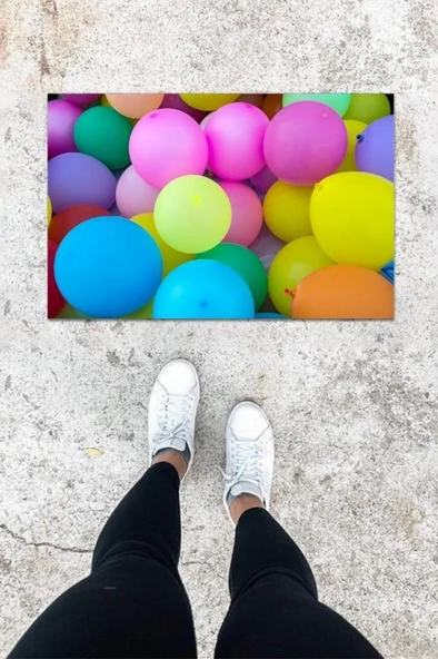 Dijital Baskı Renkli Balon Desen Kapı Önü Paspası K-1015 - 1