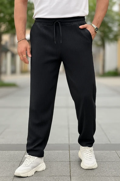Erkek Bağcıklı Pileli Baggy Pantolon - 1