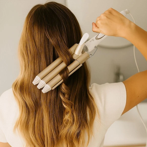 BUFFER® 3 Başlıklı Elektrikli Saç Dalgalandırma Maşası – Hızlı ve Kalıcı Plaj Dalgaları - Resim 2