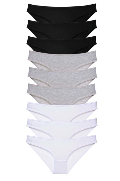 9 adet Süper Eko Set Likralı Kadın Slip Külot Siyah Gri Beyaz ürün görseli