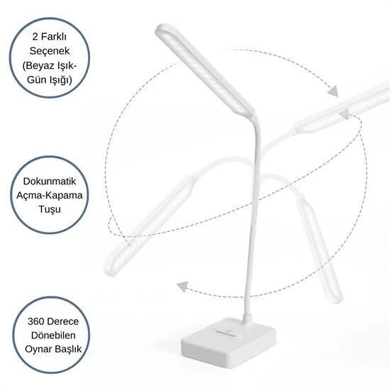 BUFFER® İnce Uzun USBli Dokunmatik 3 Kademeli 360 Derece Özel Göz Korumalı led Lityum Masa Lambası - 4