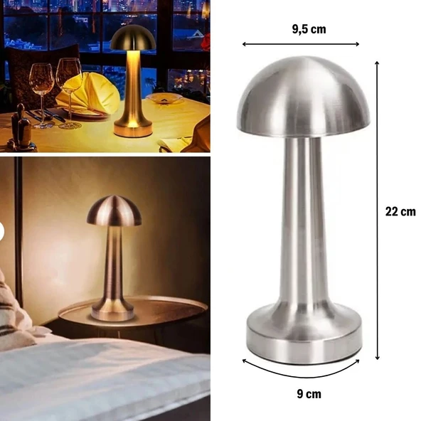 BUFFER® Mantar Model Silver Renk Şarjlı Dokunmatik 3 Renkli LED Masa Lambası - 3