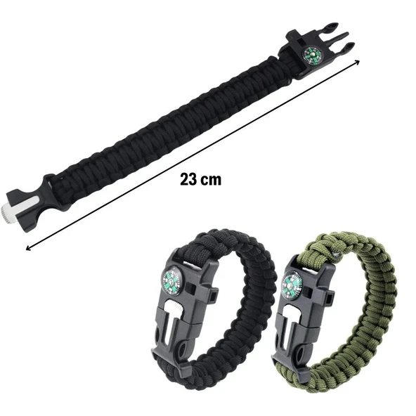 BUFFER® 5'i 1 Arada Çok Fonksiyonlu Hayatta Kalma Bilekliği Pusula, Düdük, Çakmak Taşı ve Şemsiye İpi Bileklik - 5