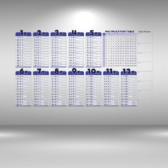 BUFFER® Statik Akıllı Kağıt Ingilizce Çarpım Tablosu 100x56 Cm(1 Adet Silgili Kalemli) - 1