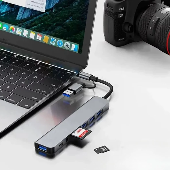 BUFFER® 8 in 1 Usb Çevirici Notebook Macbook Type-C Uyumlu Görüntü Aktarıcı Hub - 5