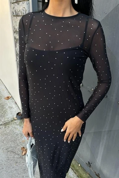 Taş İşlemeli Premium Tül Elbise 2829 - Resim 5