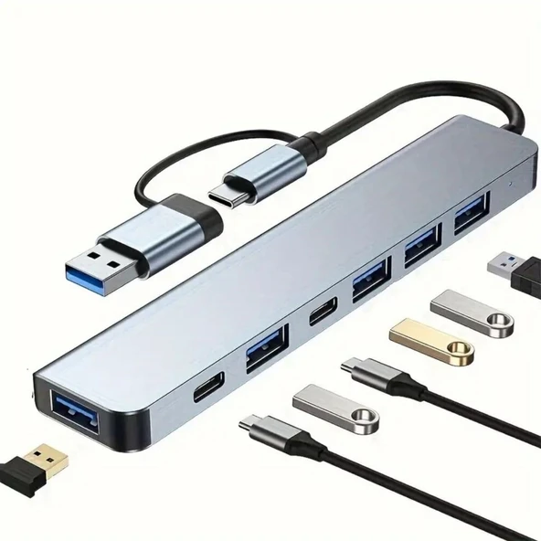 BUFFER® 8 in 1 Usb Çevirici Notebook Macbook Type-C Uyumlu Görüntü Aktarıcı Hub - 1