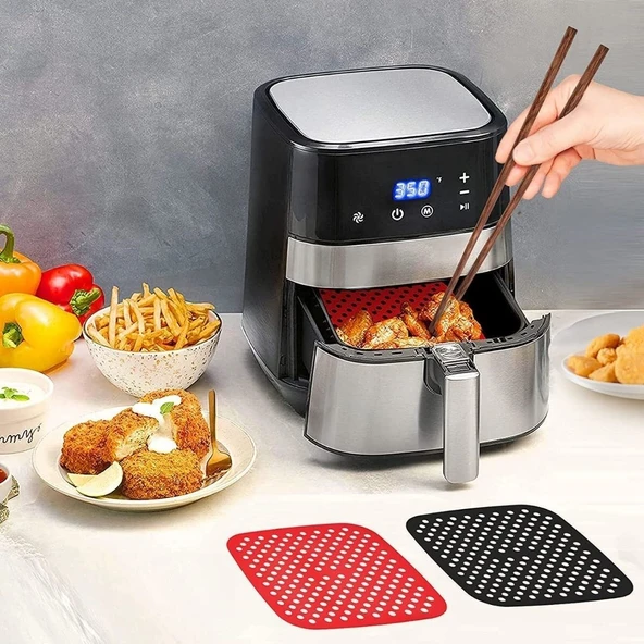 BUFFER® Siyah Isıya Dayanıklı Yıkanılabilir Silikon Fırın Ve Airfryer Kare Model Pişirme Matı 21,5 Cm - Resim 7