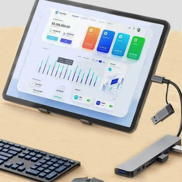 BUFFER® 8 in 1 Usb Çevirici Notebook Macbook Type-C Uyumlu Görüntü Aktarıcı Hub - 4
